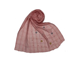 Cotton Box Checkered With Moti and Flower Design Scarf